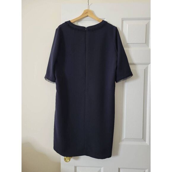 Gerard Darel - Navy Notch Neck Shift Dress w/ Fringe Trim 40 - Picture 6 of 10
